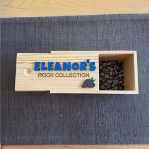 Wooden Rock Collection Box with Blue Lettering